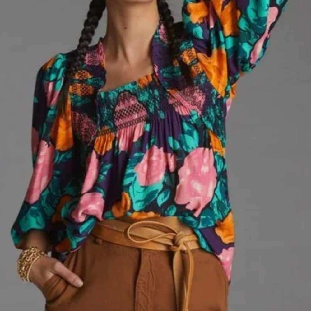 Anthropologie Plenty by Tracy Reece floral long sleeve blouse womenâs large